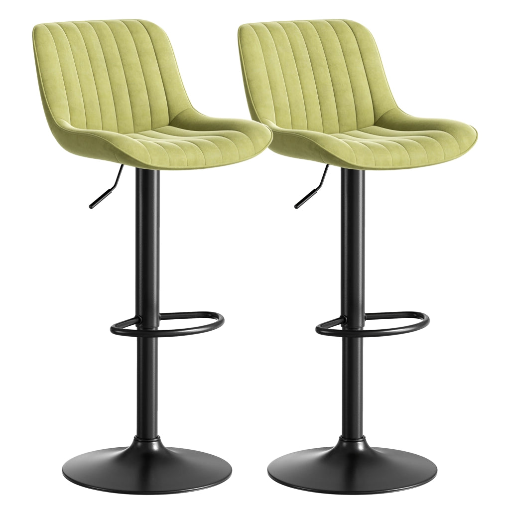Set di 2 Sgabelli da Bar Girevoli e Regolabili in Altezza; Schienale Ergonomico; Velluto; Metallo e Legno; Verde
