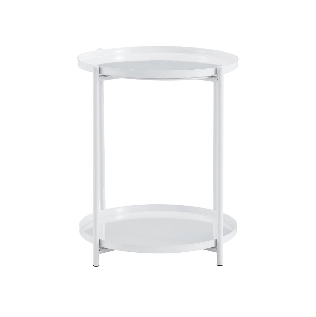 Tavolino laterale rotondo 42x52 cm a 2 ripiani in MDF e metallo bianco