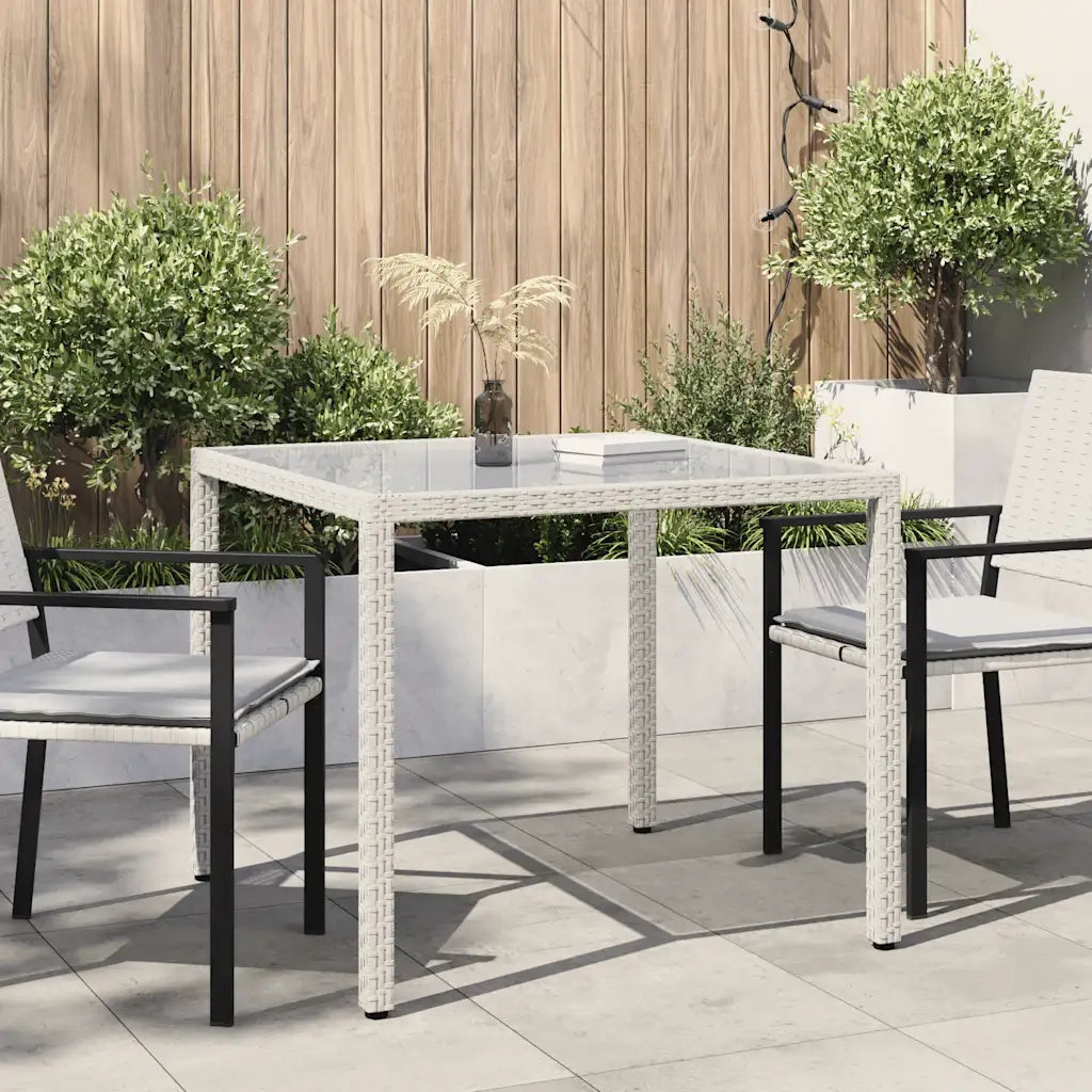 Tavolo Giardino 90x90x75 cm Vetro Temperato e Polyrattan Bianco 316702