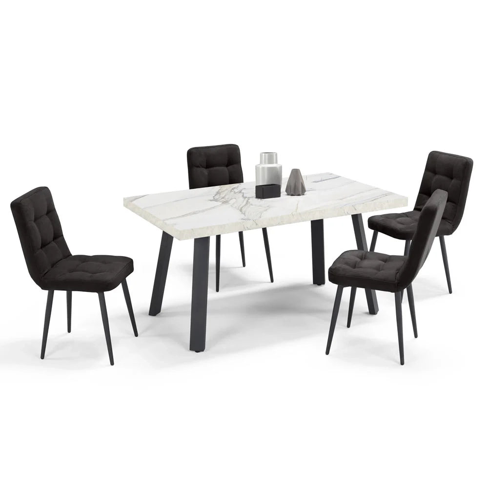 Tavolo allungabile da pranzo145x85 modello MIRO’ fino a 195 CM per sala da pranzo, cucina e soggiorno, design moderno con top in melaminico, colore Marmo di Carrara