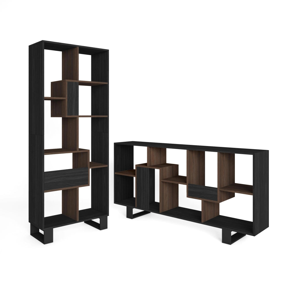 Libreria scaffale, 174x67x31, Design industriale, Nero e Rovere scuro RF4118