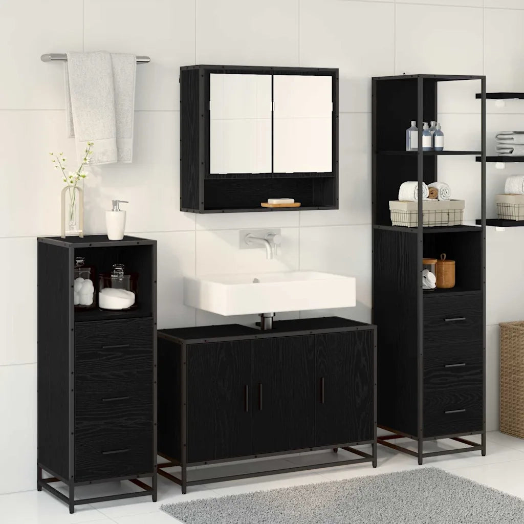 Set di mobili per il bagno 3 pcs Rovere Nero Legno multistrato 3402416
