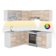 Cucina ad angolo Rick Sonoma/Bianco 207 x 60 cm, PL Marmo con striscia LED Vicco