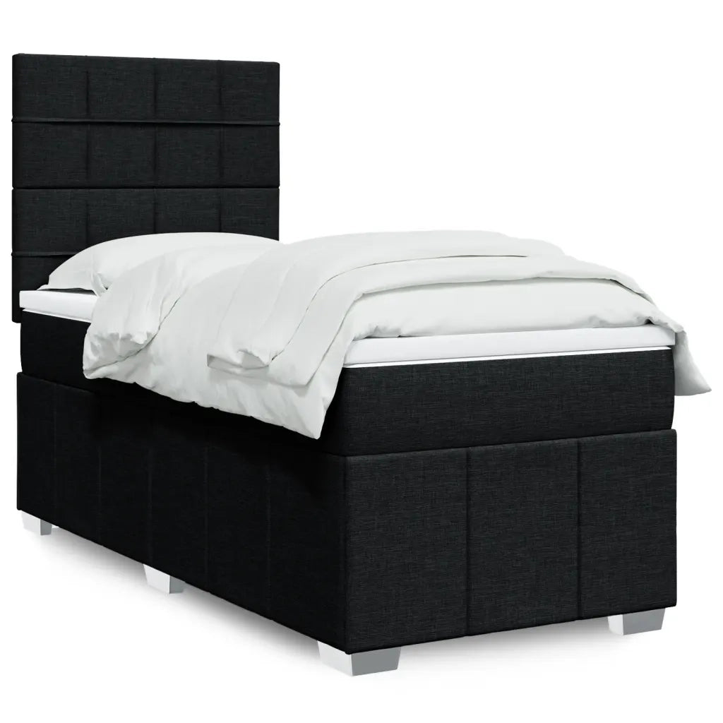 Letto singolo | Letto per adulti | Giroletto a Molle con Materasso Nero 100x200 cm in Tessuto