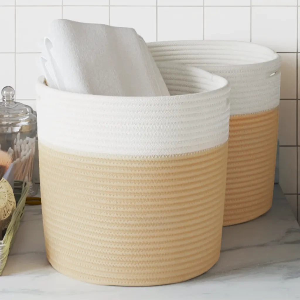 Cestini Portaoggetti 2 pz Beige e Bianco ?28x28 cm in Cotone CFW7767553