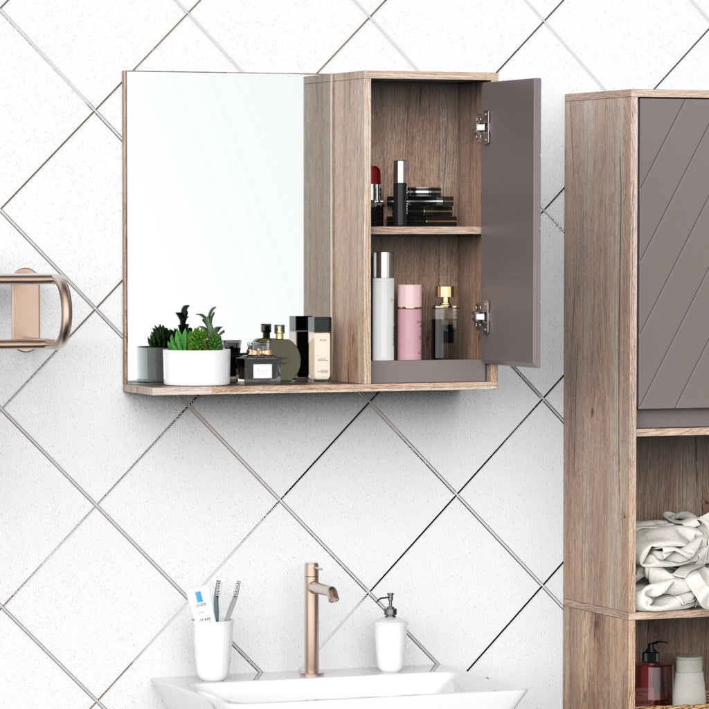 Armadietto Pensile per Bagno ¨C Zephmum ¨C Grigio e Rovere 57x14.2x49.2cm