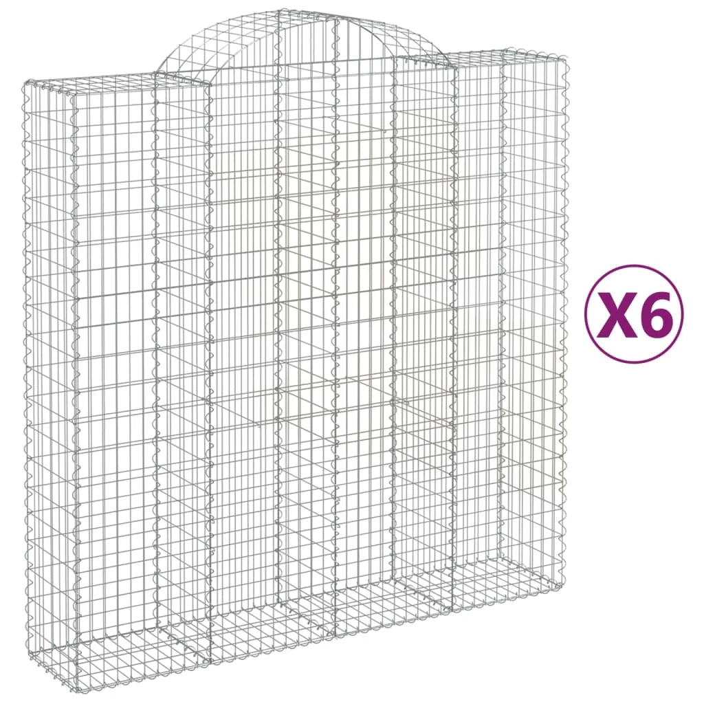 Cestini gabbioni recinzione a gabbia muro di contenimento ad arco 6 pezzi 200 x 50 x 200/220 cm ferro zincato argento 02_0041005