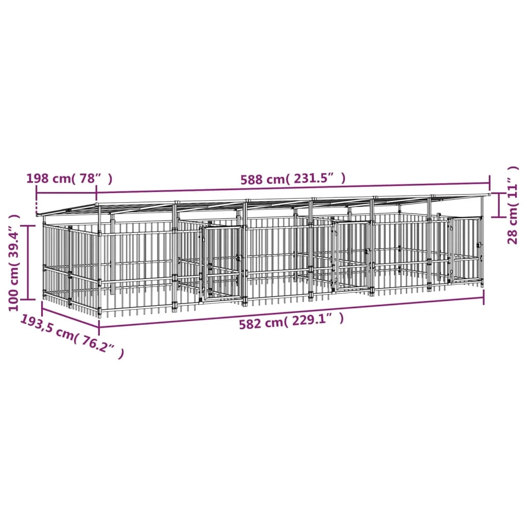 Cuccia gabbia per animali da esterno pac con tetto per cani in acciaio 11,26 m² nero 02_0041735