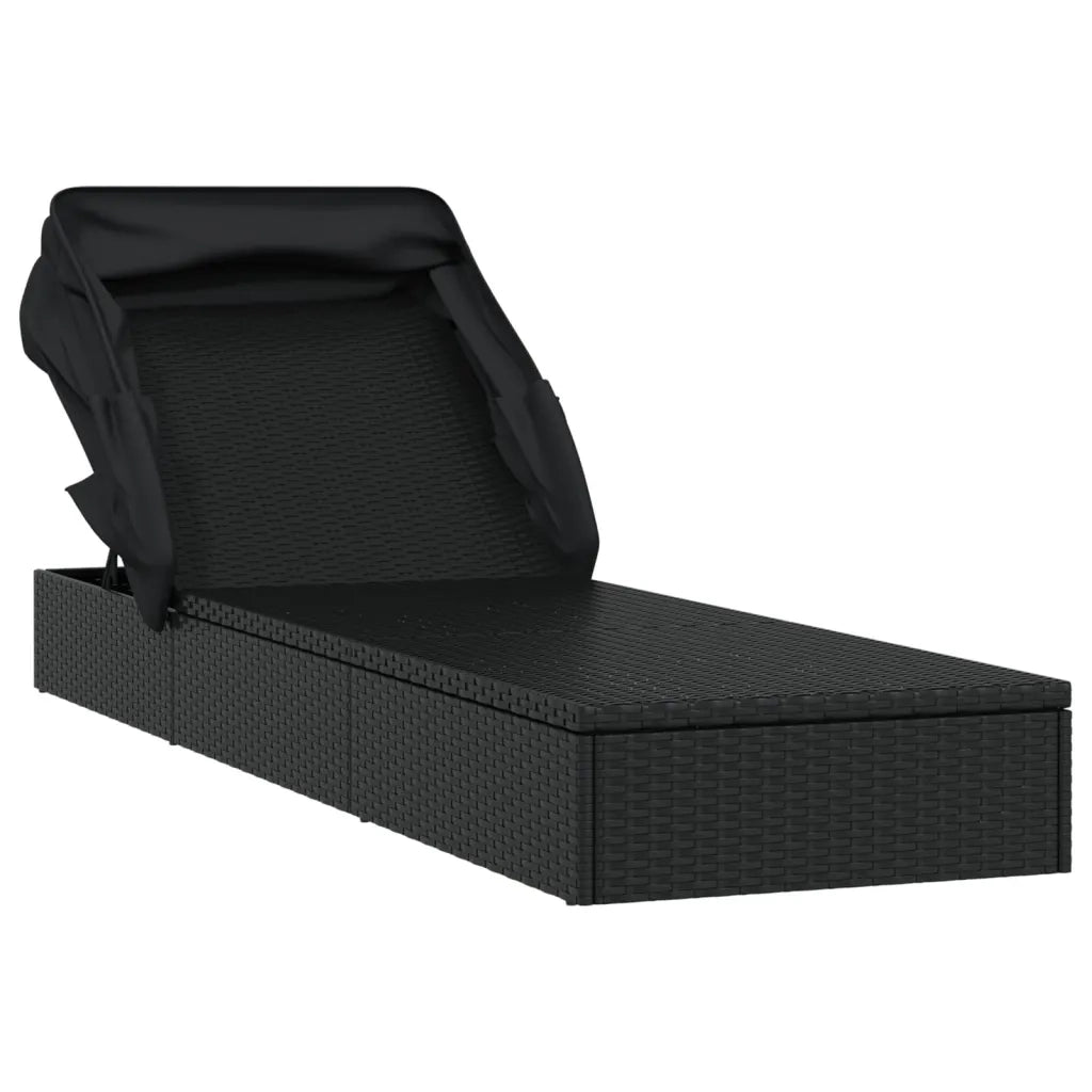 Lettino con Tetto Pieghevole Nero 213x63x97 cm Polyrattan 319640