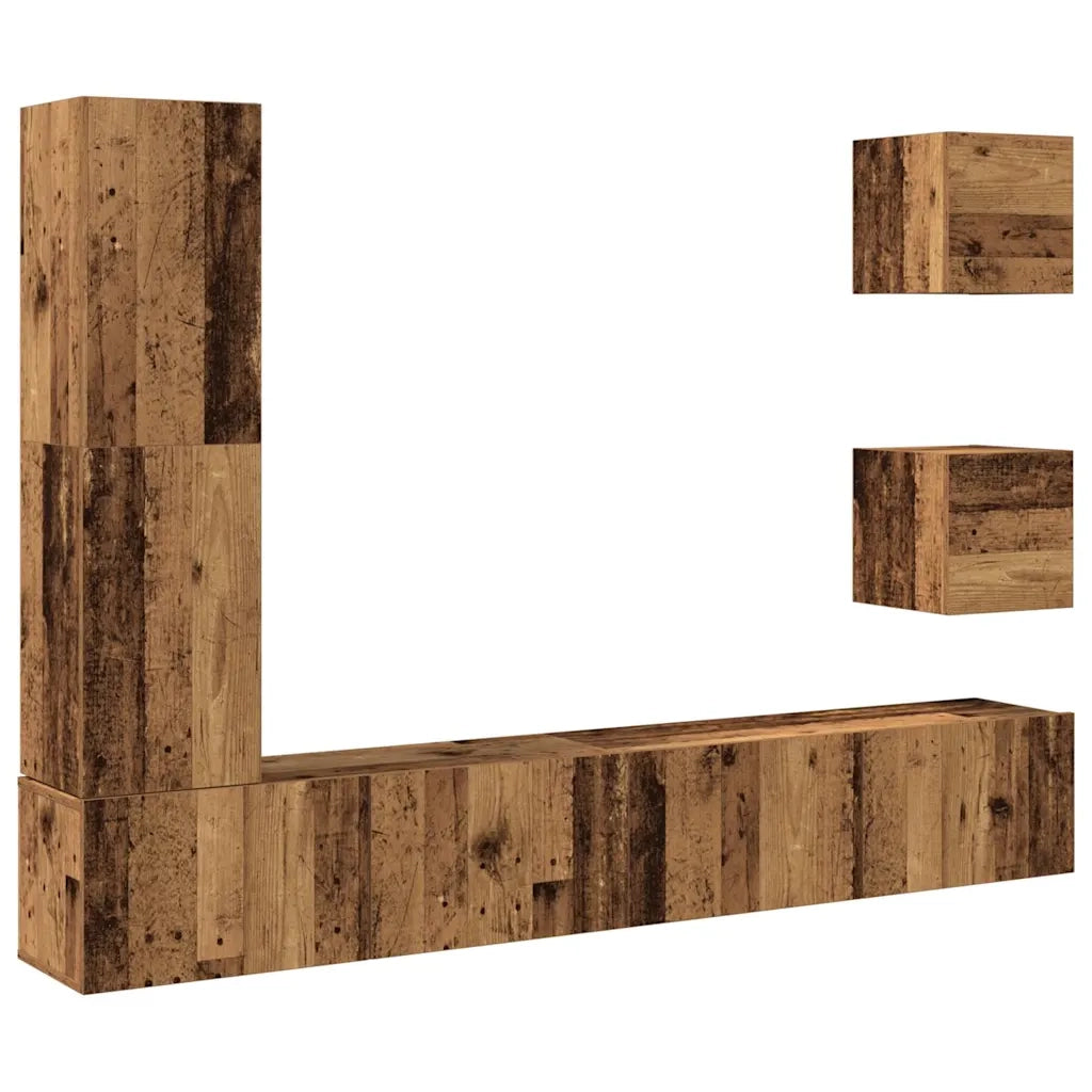 Set Mobile TV 5 pz-Set di 5 Credenza per TV Montato a Parete Legno Antico in Truciolato 933533