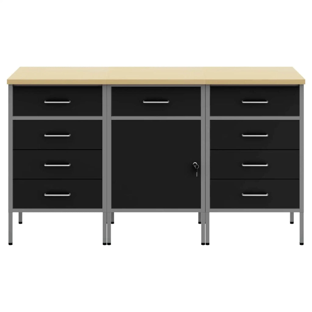 Mobile da lavoro 3 pcs Nero e Grigio 150 x 55 x 85 cm 3321372
