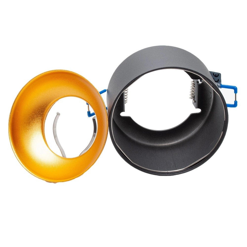 Trade Shop - Portafaretto Tondo Nero Oro Incasso 70 Mm Luce Soffitto Lampade Led Gu10 Gu5.3 -