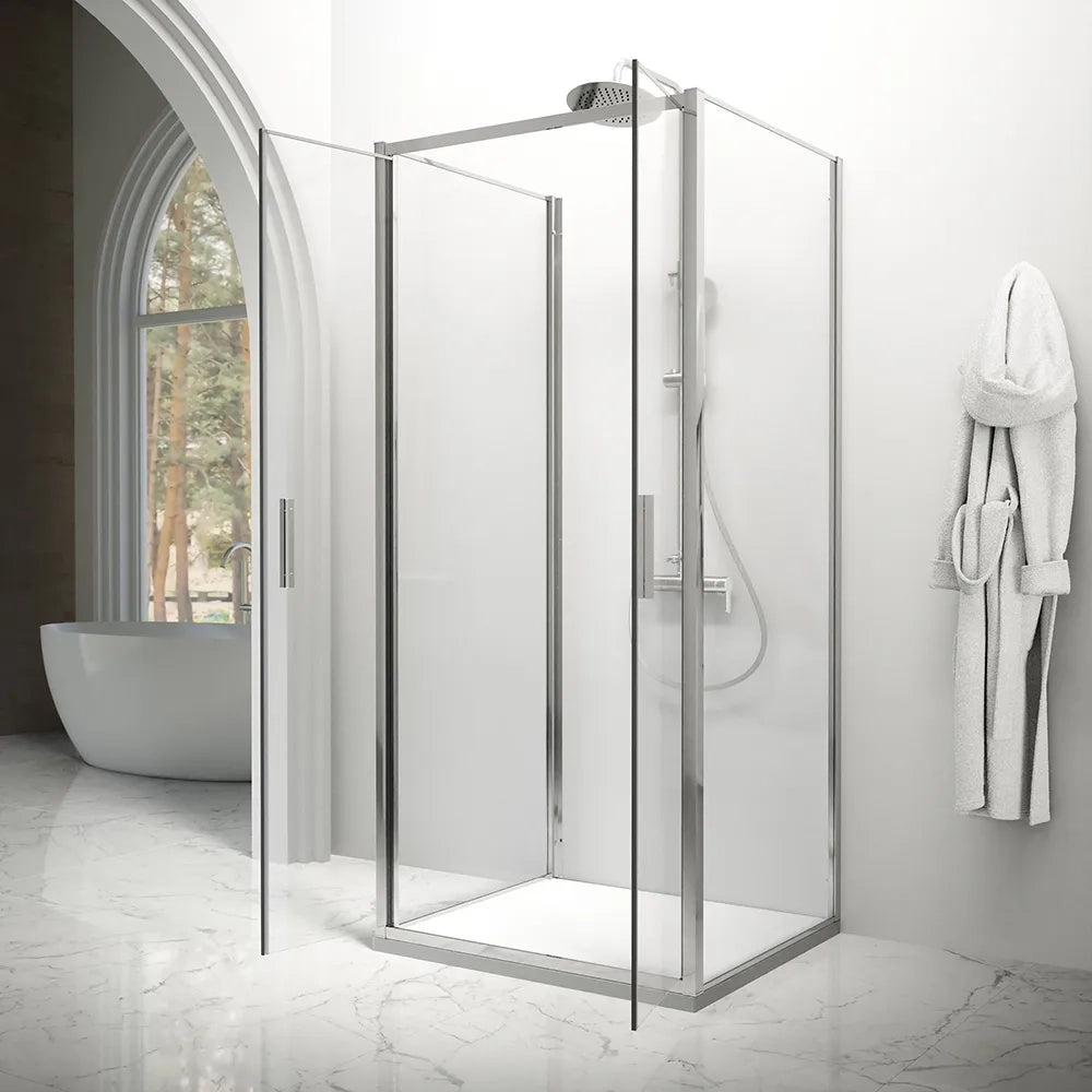 Box doccia tre lati 70x80x70cm con porta saloon profili cromati e vetro 6mm trasparente h190 | Portofino