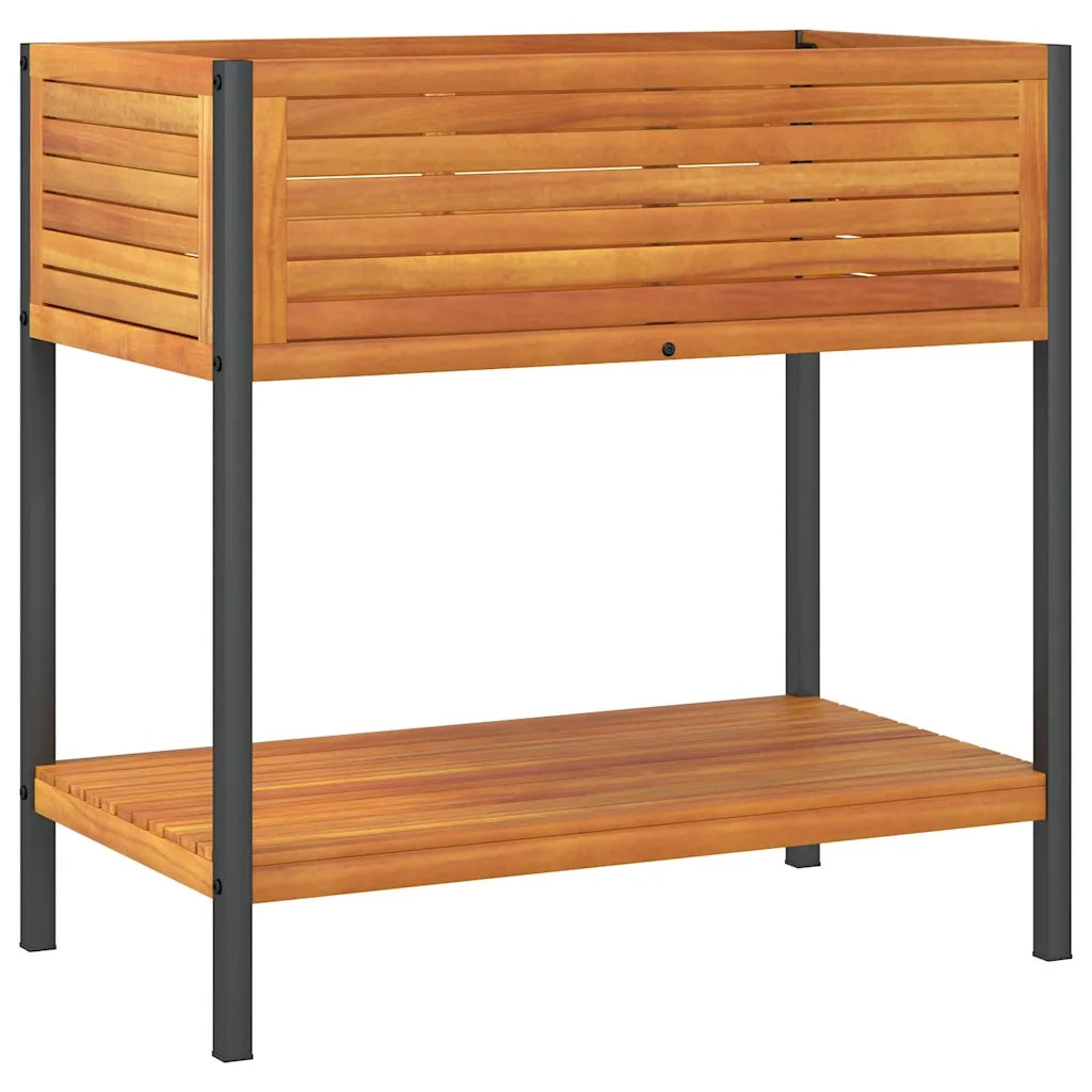 Fioriera con Ripiano 80x45x80 cm in Legno Acacia e Acciaio 367617