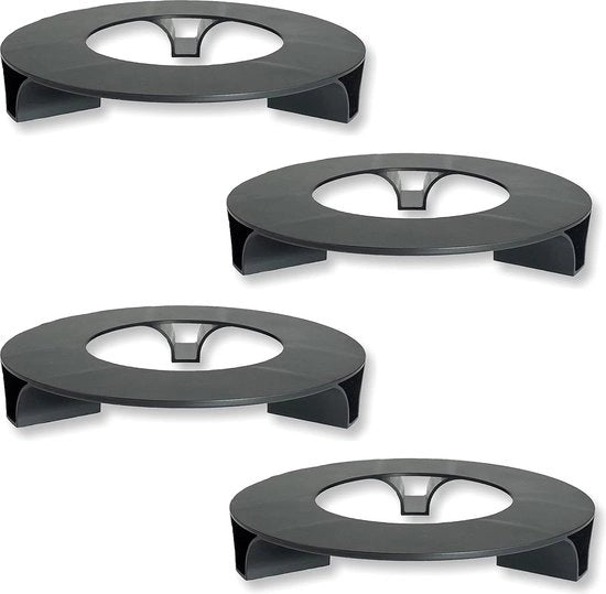 Sostegni per vasi fiorali - nero - materiale riciclato - 4 pezzi - diametro 27 cm