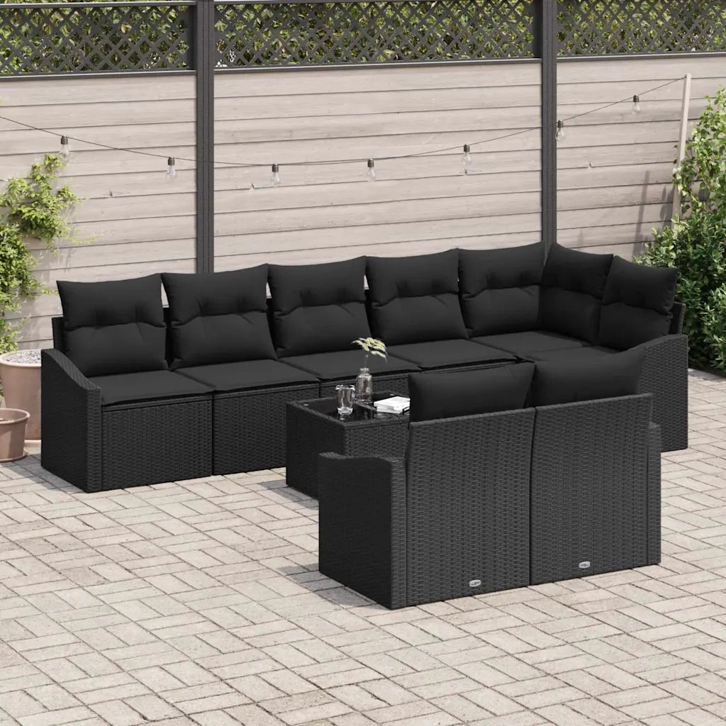 Set di divani con cuscino 9 pcs Nero polyrattan 3346783