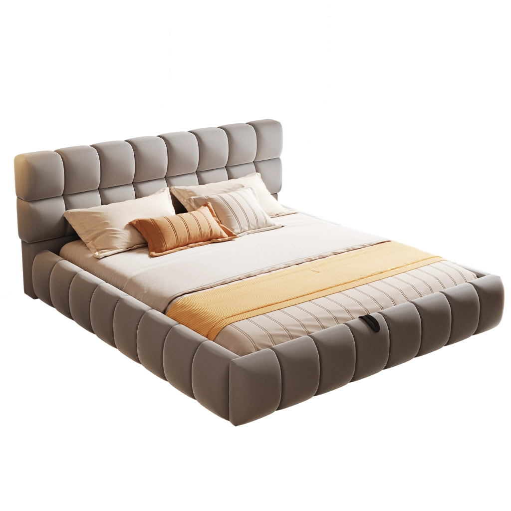 OKWISH Letto Contenitore 140×200 cm, Letto Matrimoniale con Contenitore Idraulico e Testiera Imbottita, senza Materasso, in Velluto, Grigio