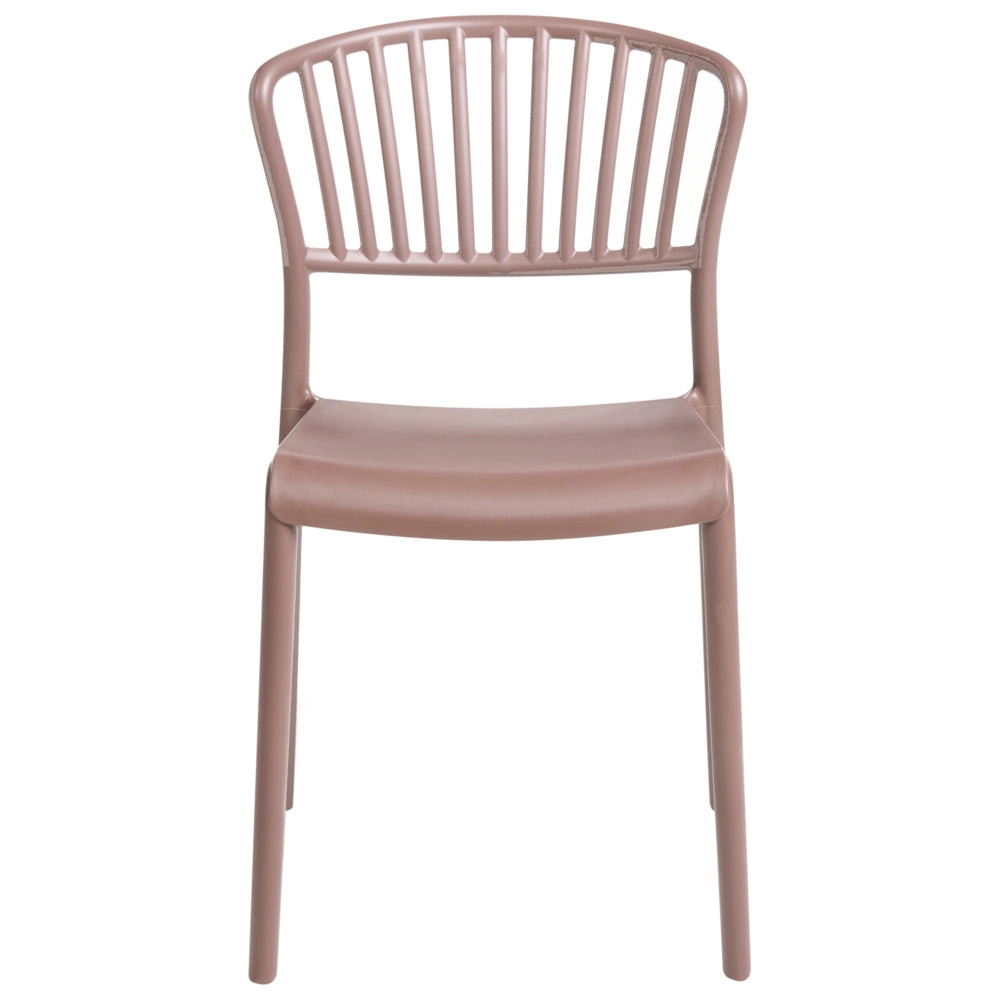 Set di 4 sedie da pranzo in plastica marrone per interni ed esterni impilabili in stile minimalista