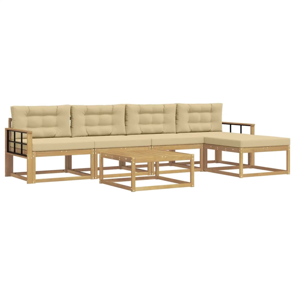 Set di divani da esterno 6 pz Bianco e Beige Poliestere 3386352