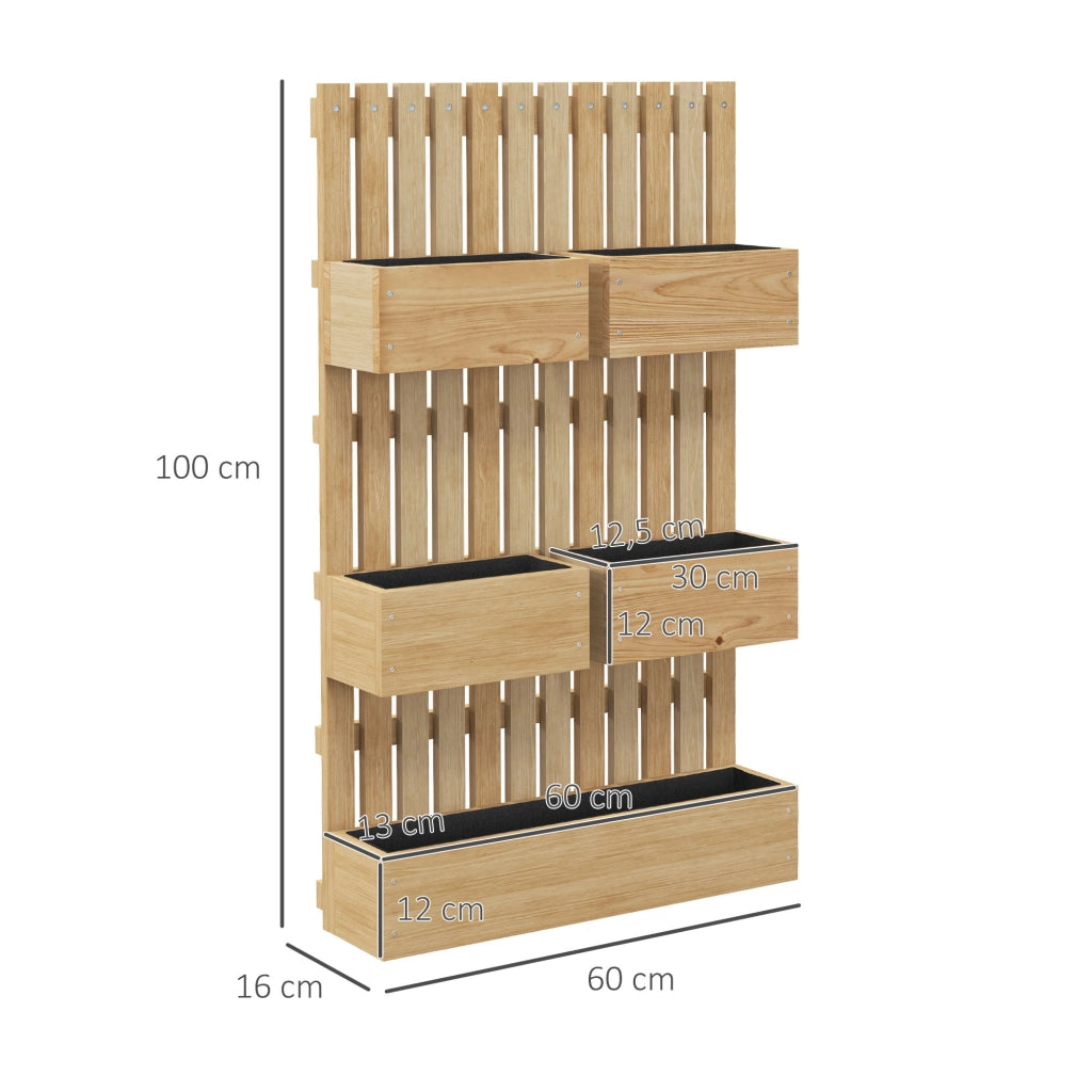 Jardiniere Murale in Legno con 5 Baci Amovibili ¨C zephmum ¨C 60x16x100 cm