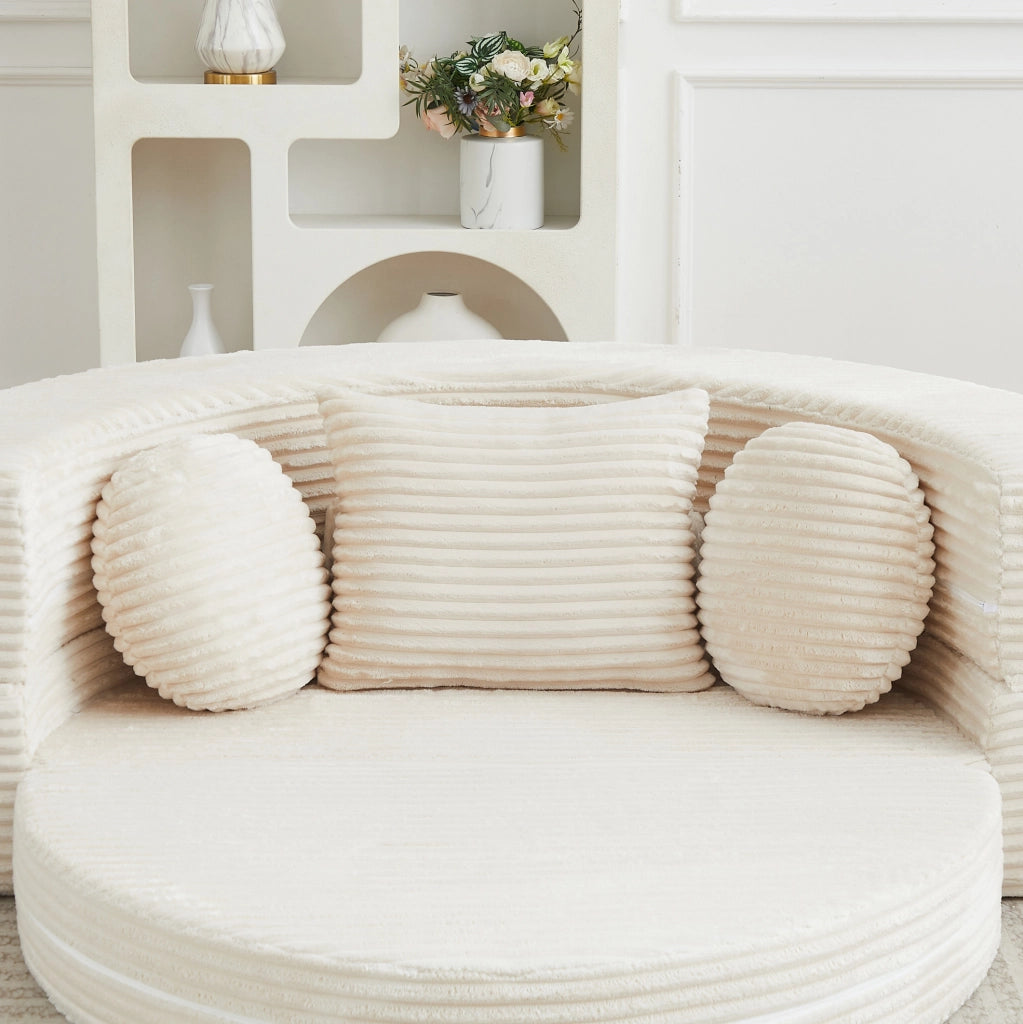 Divano trasformabile 4 in 1 in velluto a coste beige HOMVRA