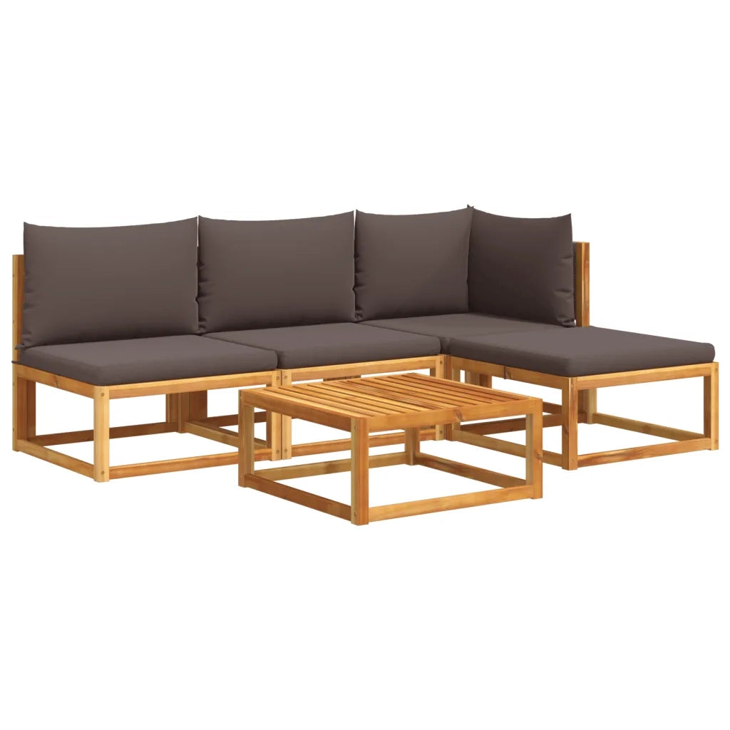 Set di divani da giardino 5 pezzi con cuscini in legno di acacia e rattan