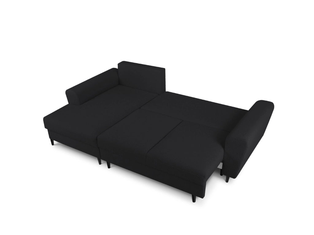 Cosmopolitan Design - Divano convertibile angolare sinistro con contenitore "Kyoto" 4 posti in bouclé nero 