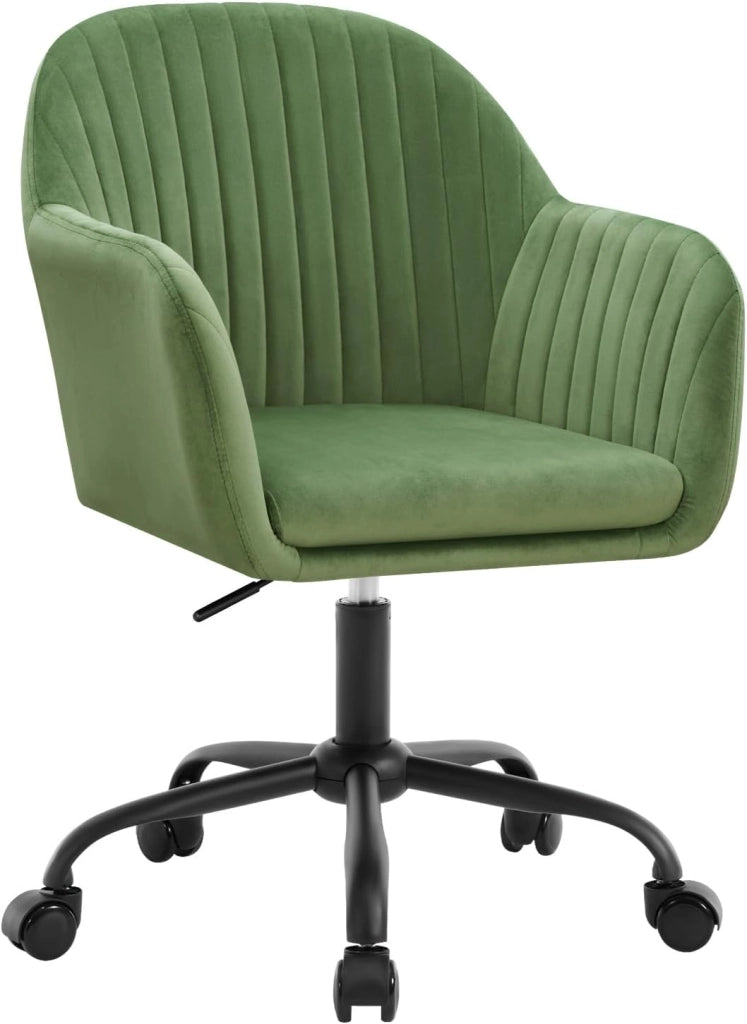 Sedia da Ufficio, Sedia da Toeletta, Poltrona Ergonomica, Ampia, in Velluto Imbottita, Regolabile in Altezza per Ufficio e Camera da Letto, Verde, BS166gn