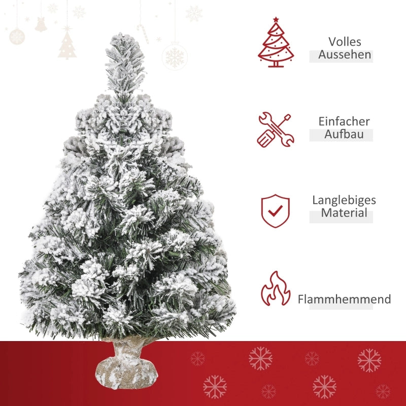 Mini albero di Natale artificiale da 60 cm, abete artificiale con neve, 67 punte, base in cemento per interni ed ufficio.