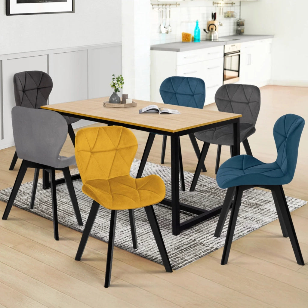 IDMarket - Set di 6 sedie ROBINE in velluto misto blu x2, grigio scuro x2, grigio chiaro e giallo