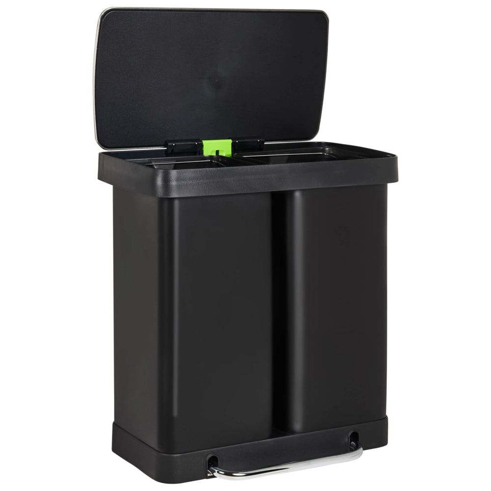 Cestino doppio con pedale e coperchio metallo Materiale sintetico Nero Cucina moderna Riciclabile