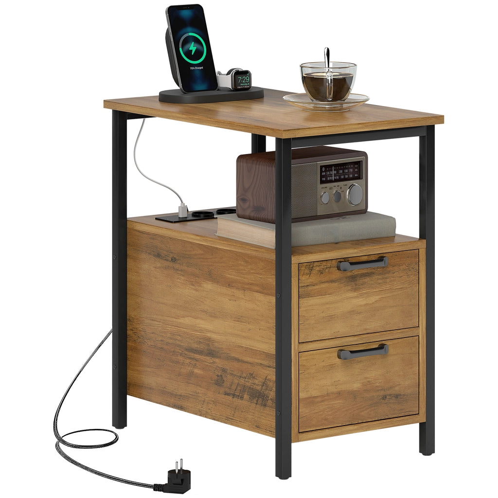 Tavolino da salotto con 2 prese USB e 1 presa Type C ¨C zephmum ¨C Legno naturale