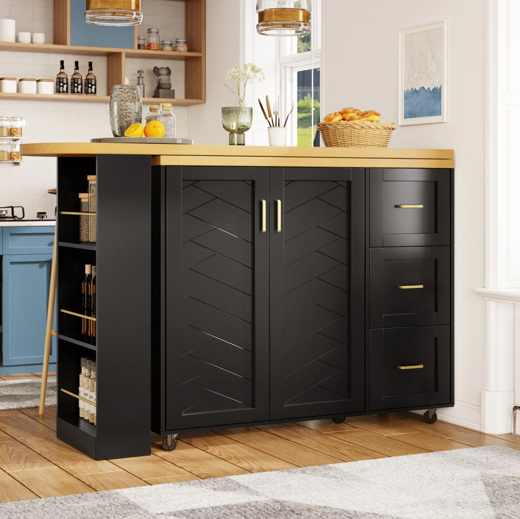 Carrello bar allungabile 135-228 cm con 2 ante e 3 cassetti nero HOMVRA