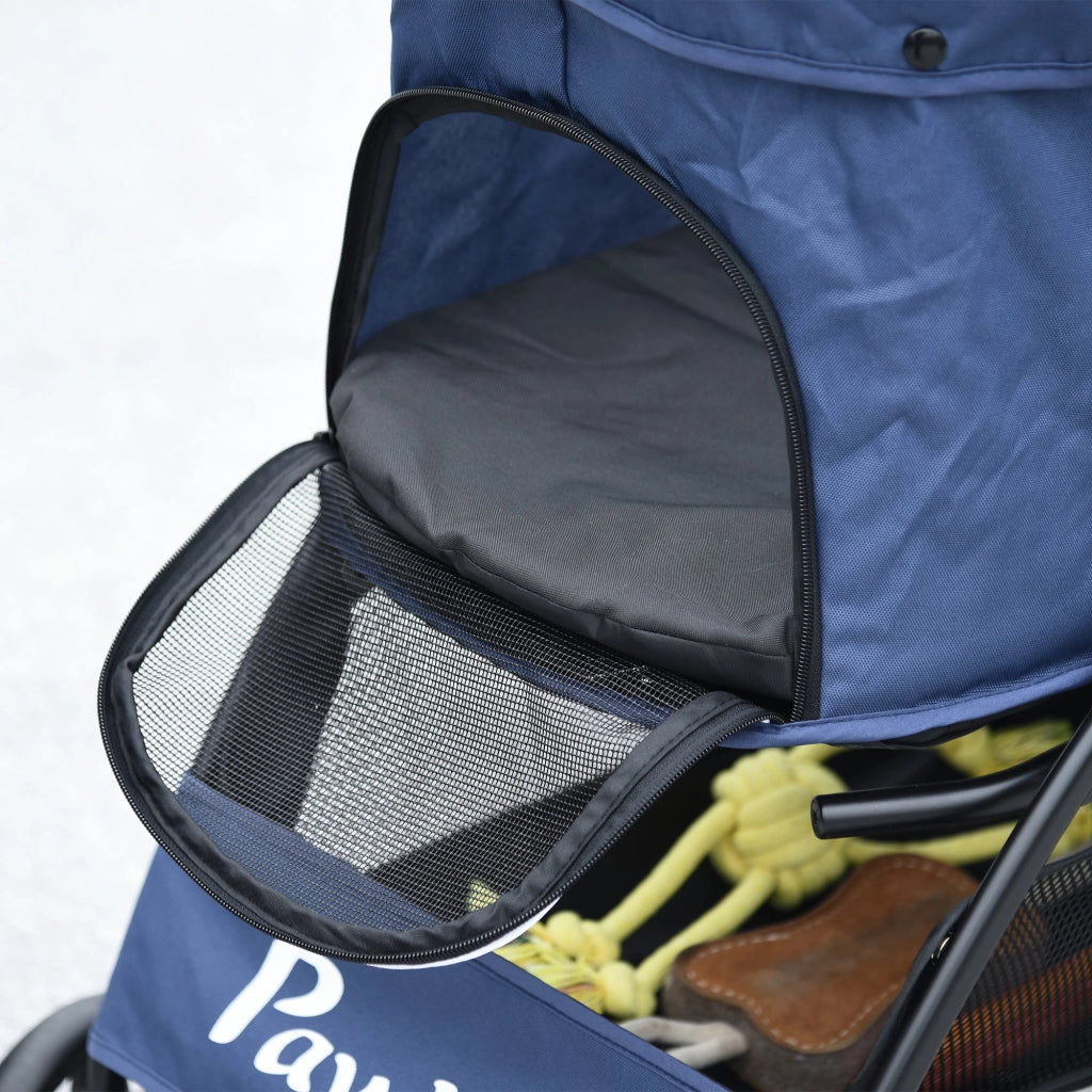 Passeggino per Cani Taglia XS e S 81x48x99 cm con Cesto Cuscino e 2 Guinzagli Nero e Blu Scuro