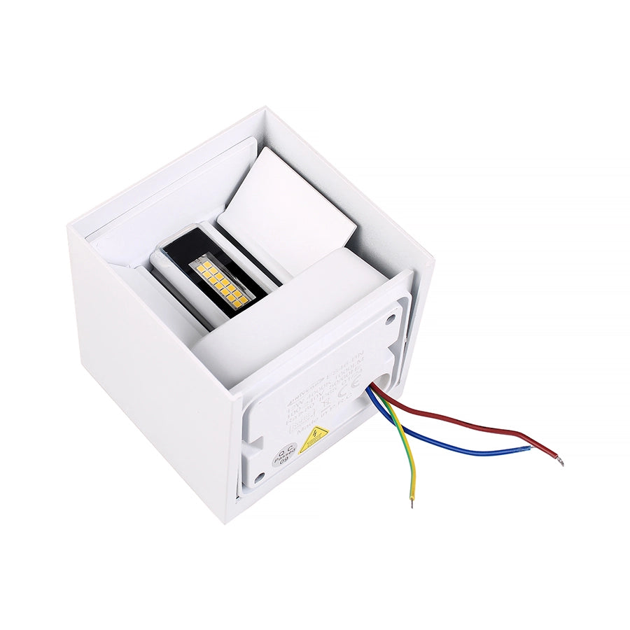 APPLIQUE LED 12W DA PARETE PER ESTERNO IP65 CUBO BIANCO - EFFETTO LUMINOSO BIDIREZIONALE REGOLABILE