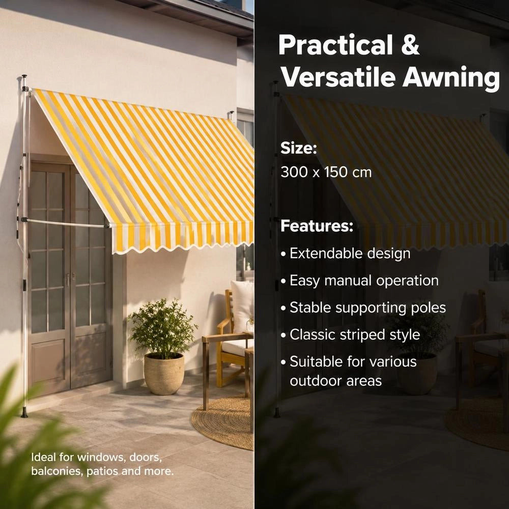 Retractable Awning, Manually Operated, 350 Cm, Orange/white Striped