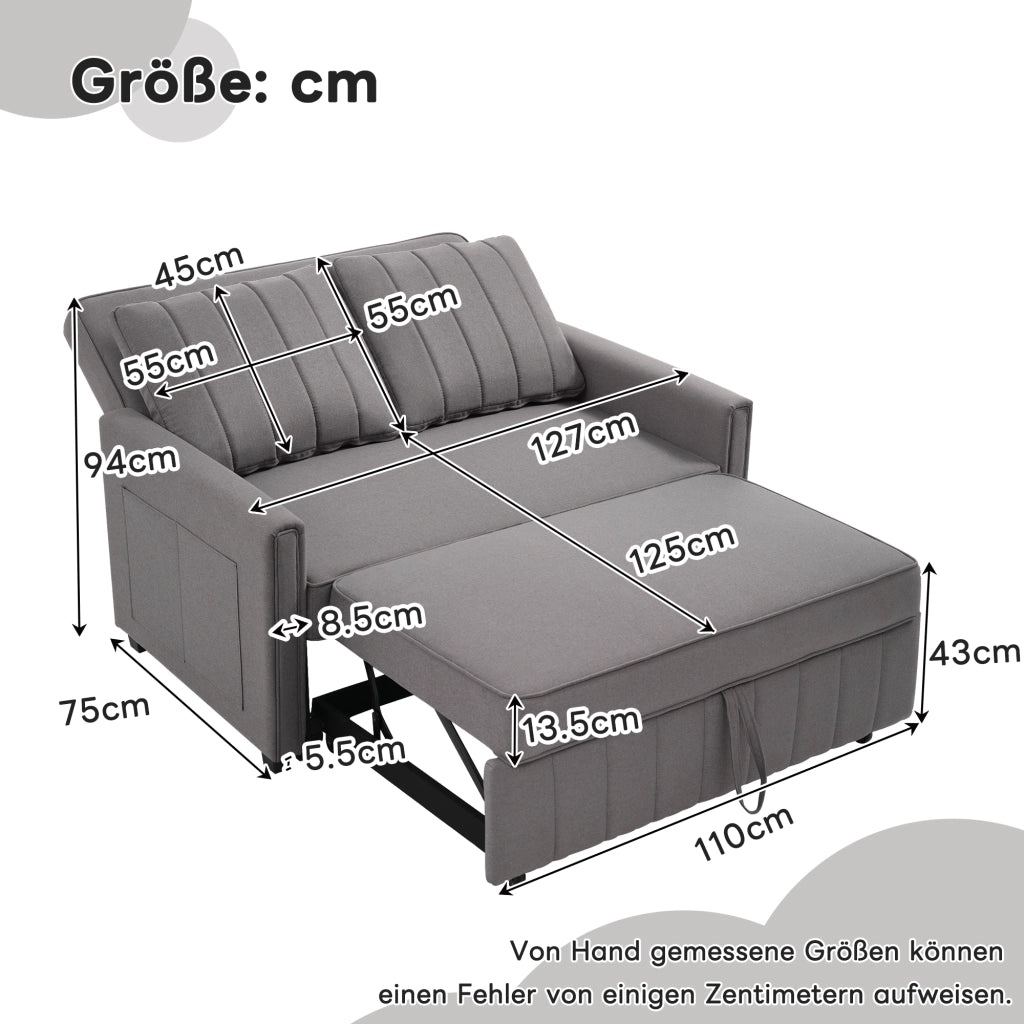 DIVANO LETTO pieghevole 127x180 cm Grigio Antico con 2 cuscini