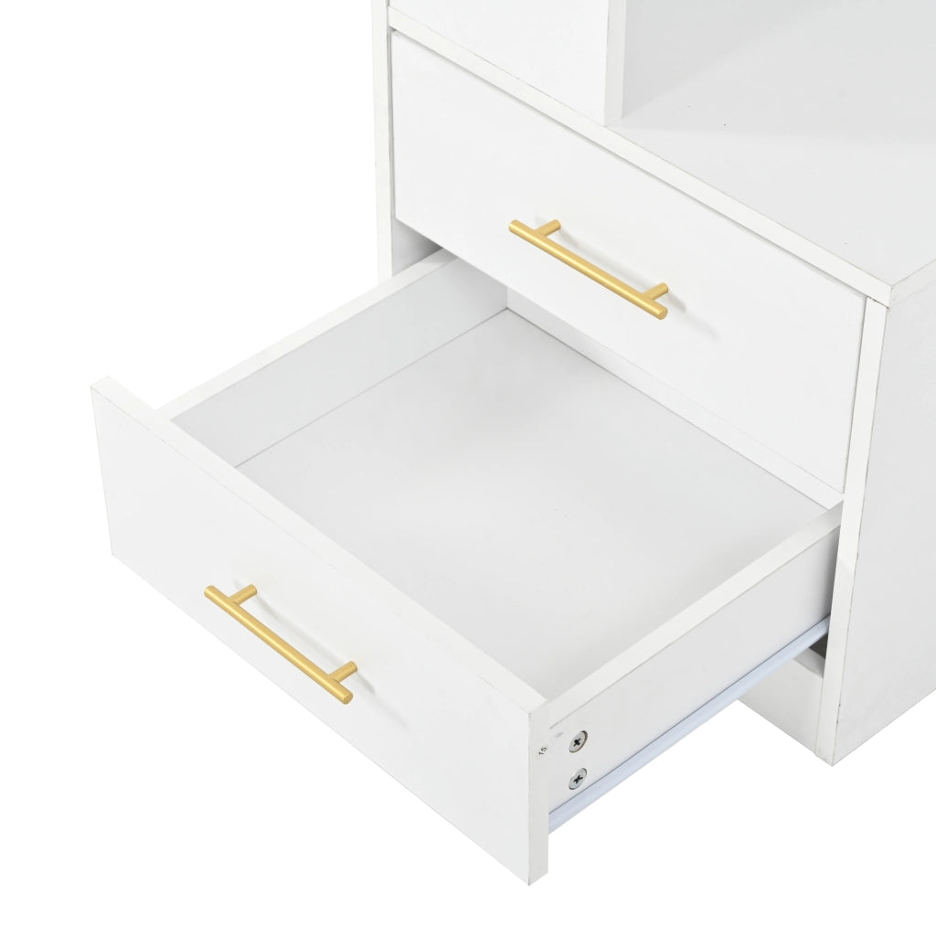 Libreria angolare con 2 cassetti e LED - per soggiorno - 165×45×45 cm - bianco