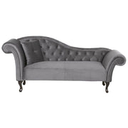 Chaise longue in velluto grigio Bottone capitonné con braccioli arrotolati a versione sinistra con cuscino