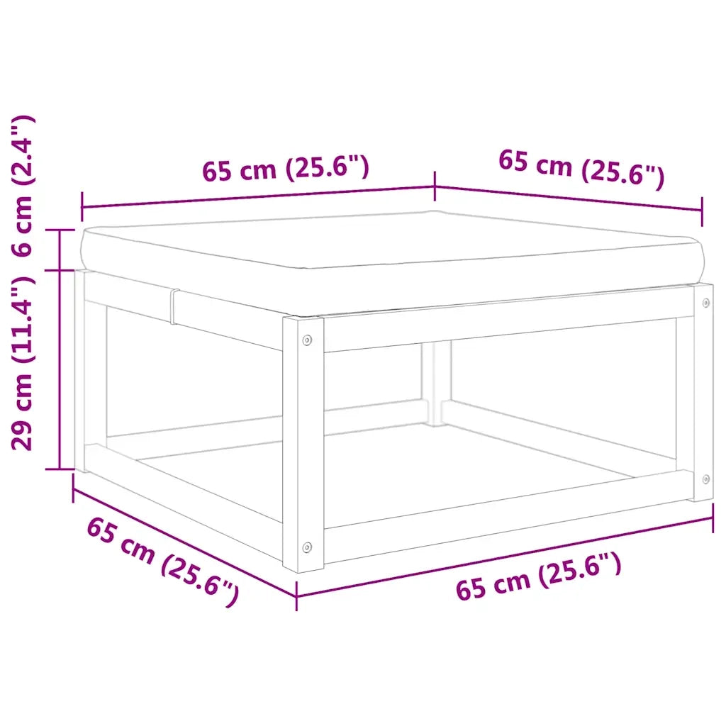 vidaXL Poggiapiedi Giardino con Cuscino 65x65x29 Legno Massello Acacia