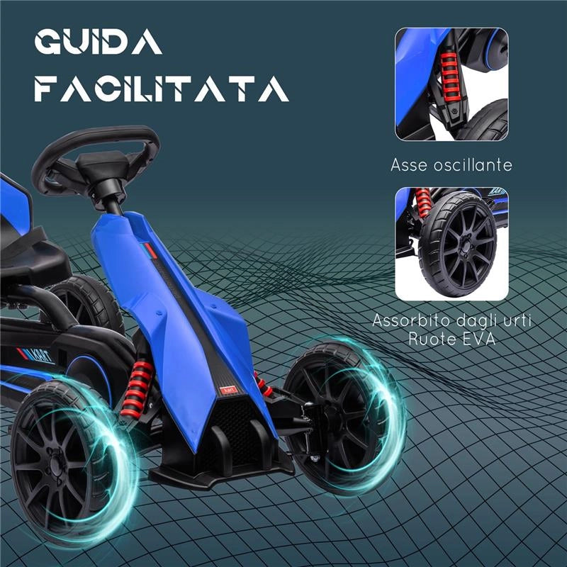 GO KART A PEDALI PER BAMBINI 3-8 ANNI CON SEDILE REGOLABILE E RUOTE IN EVA, 100X58X58.5 CM, BLU