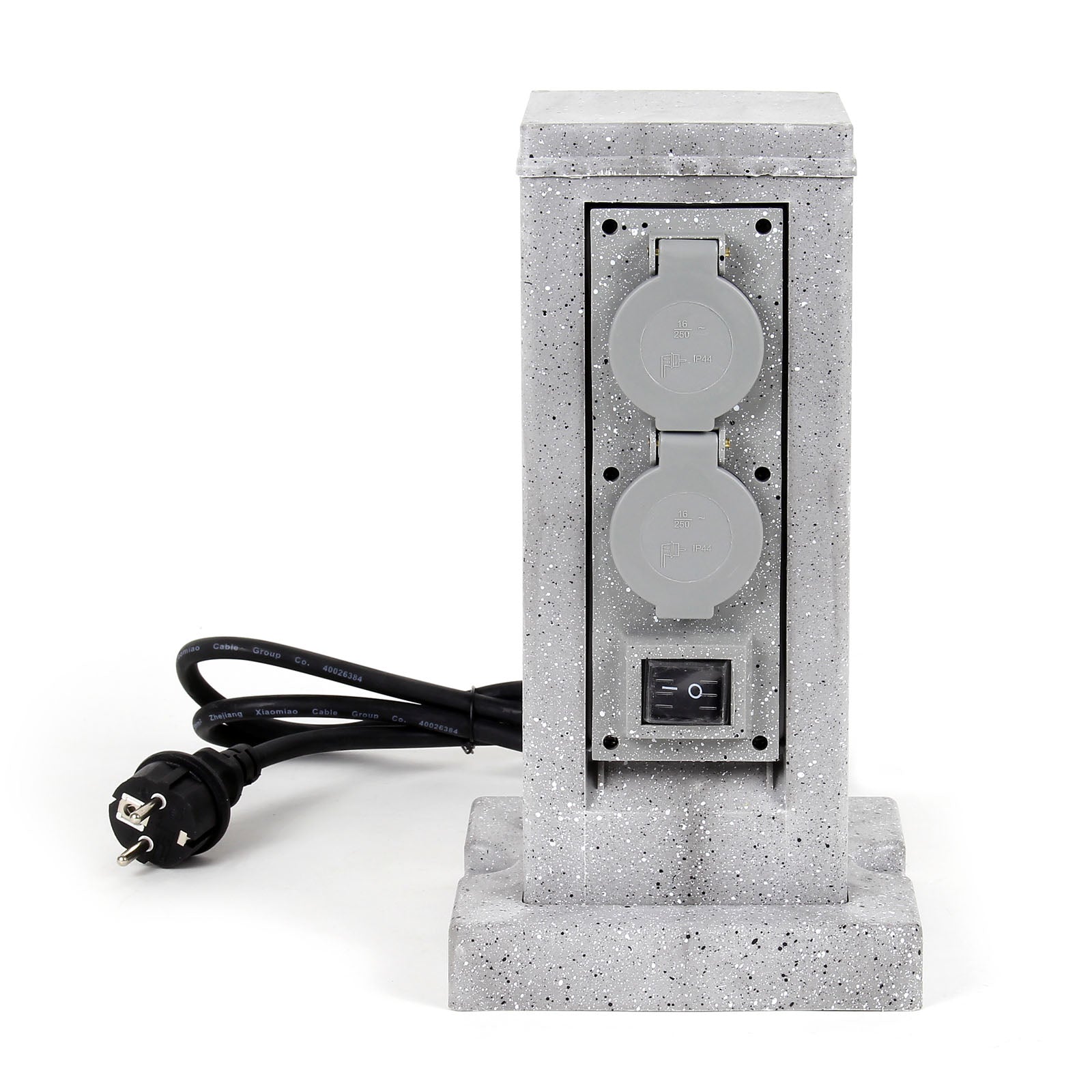 Colonna multipresa effetto granito, con 4 prese e 2 interruttori on/off, per esterno IP44