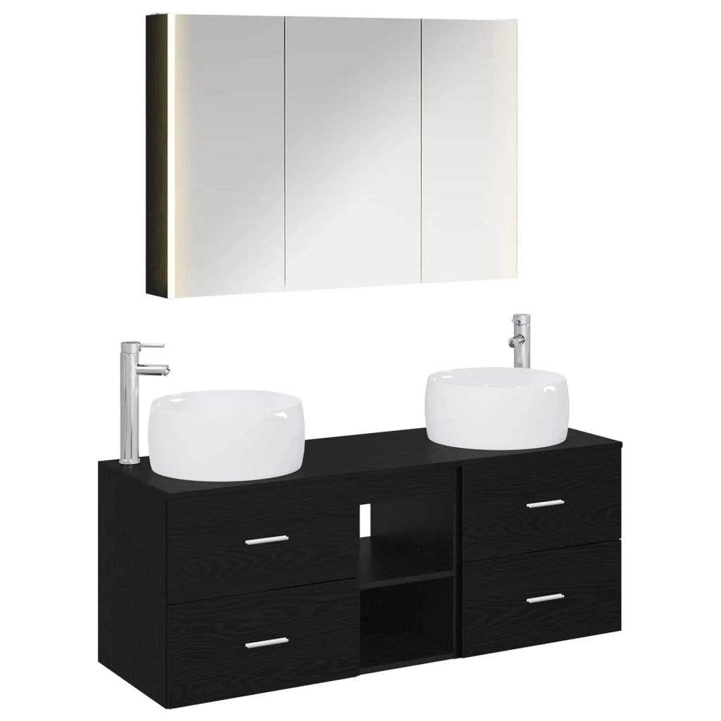 Set di mobili per il bagno 4 pcs Rovere Nero 3407024