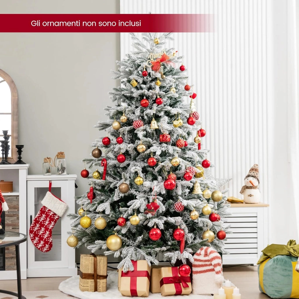 Albero di Natale Innevato 135/180/215 cm, Albero di Natale Pre-Illuminato con 200/350/450 Luci LED Bianche Calde, 688/1022/1328 Punte di Rami PE PVC, per Casa, Negozio e Ufficio (180 CM)