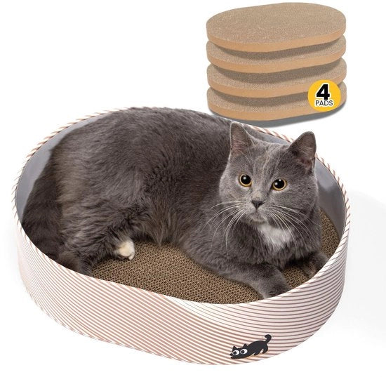 Krabbastro per Gatti, Cassetto con 4 Pannelli per Krabbare per Gatti, Pannelli per Krabbare per Gatti Reversibili in Cartone di Cartone Rigido per Krabbare e Riposare, Protegge i Mobili, Ideale Regalo per Gattini, Grande