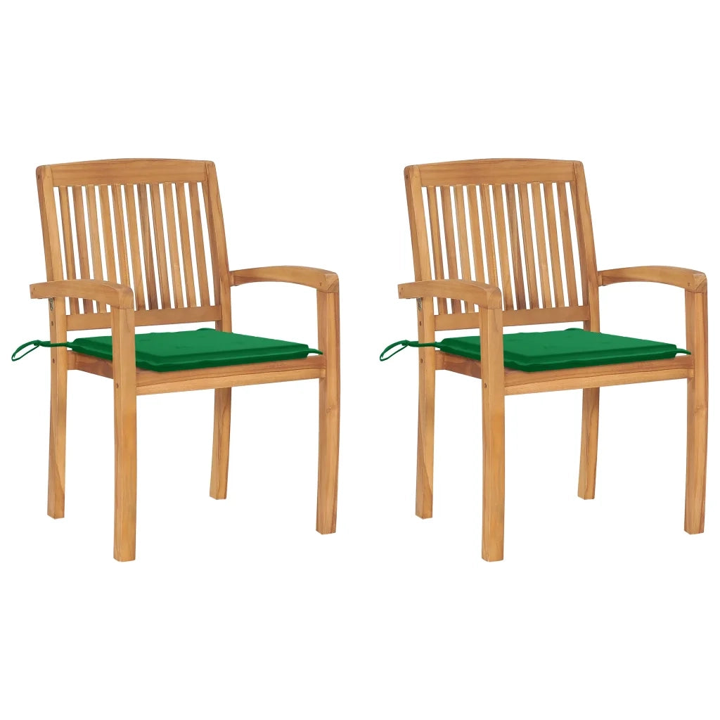 Sedie da Giardino 2 pz con Cuscini Verdi Massello di Teak cod mxl 8087