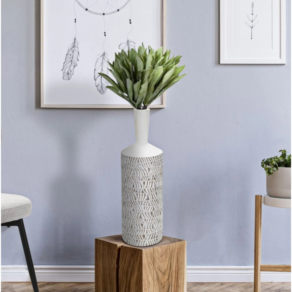Vaso Decorativo VKH679, Bianco, Poliresina, 15x15x49,5 cm