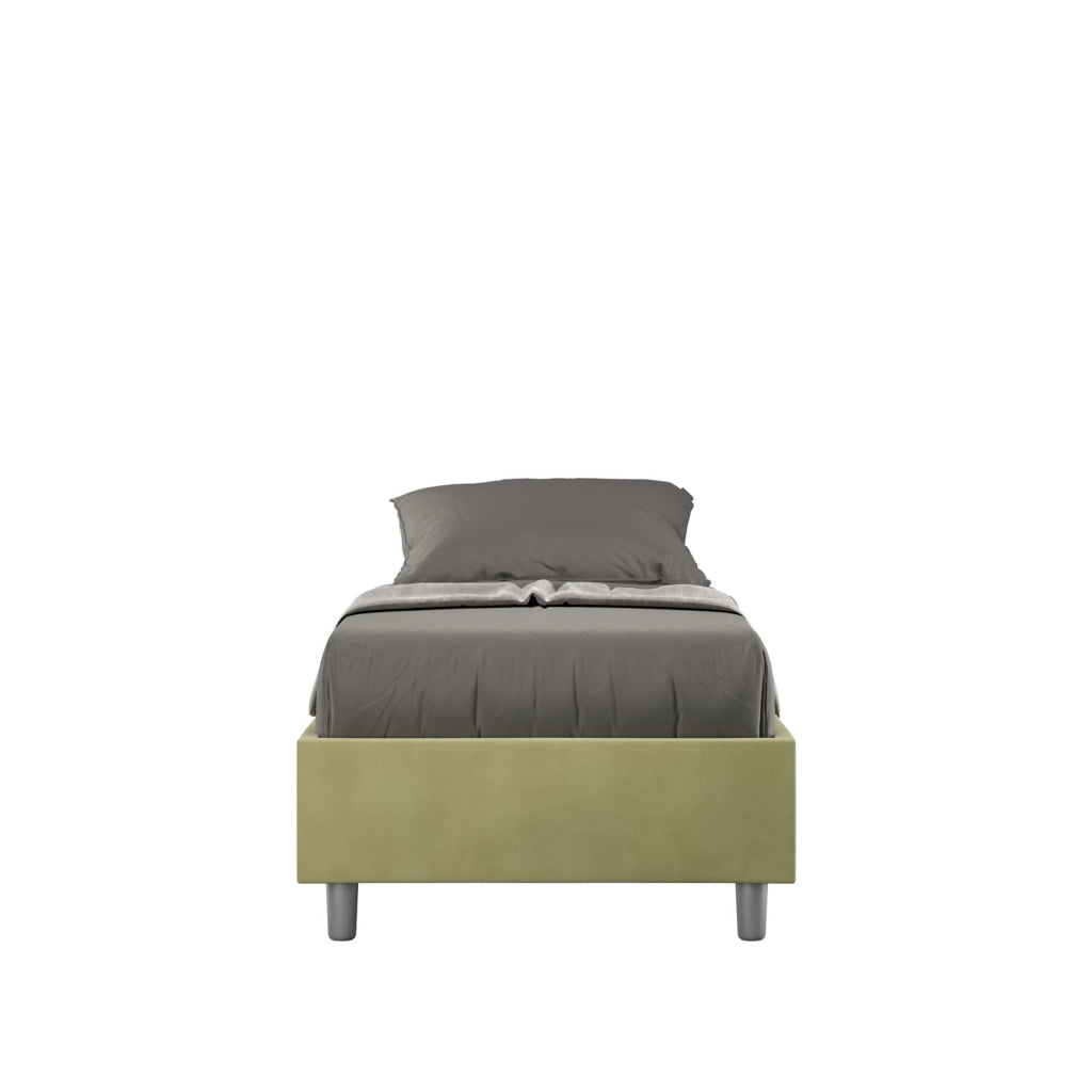 Letto singolo con rete imbottito 80x210 microfibra tè verde Azelia