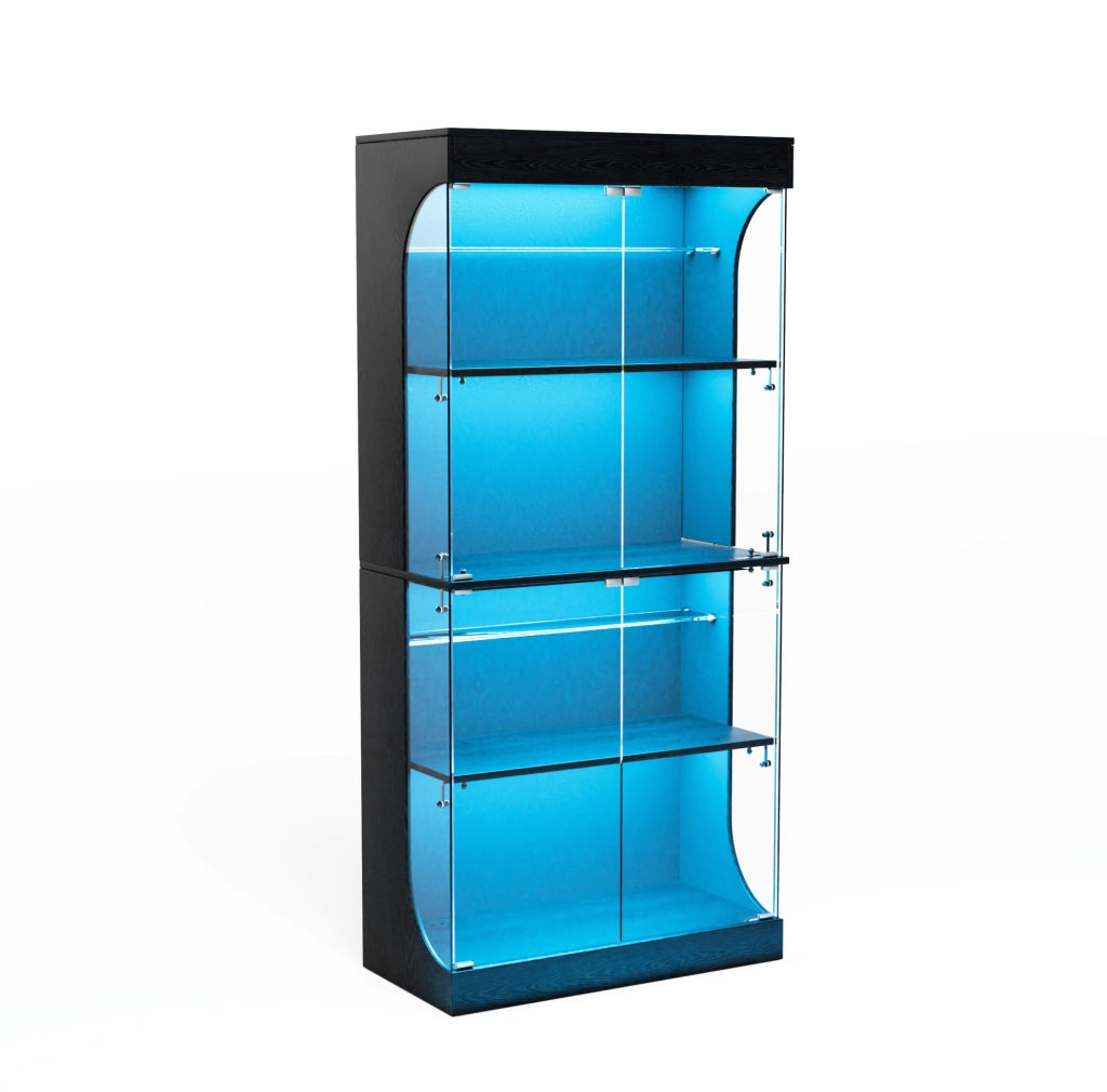 Vetrina in vetro con LED; ricarica USB e Type-C; sensore di movimento; 80x35x165 cm; nera