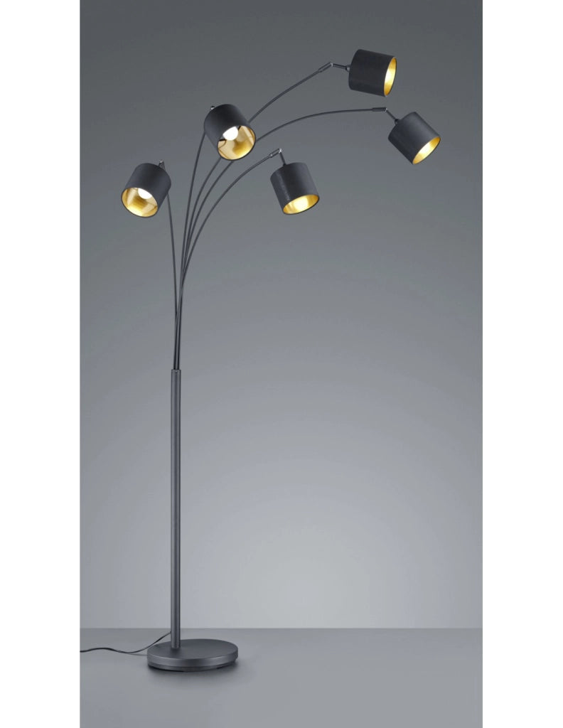 Piantana Tommy Nero 5xE14 Tessuto Nero-Oro H200 cm Trio Lighting